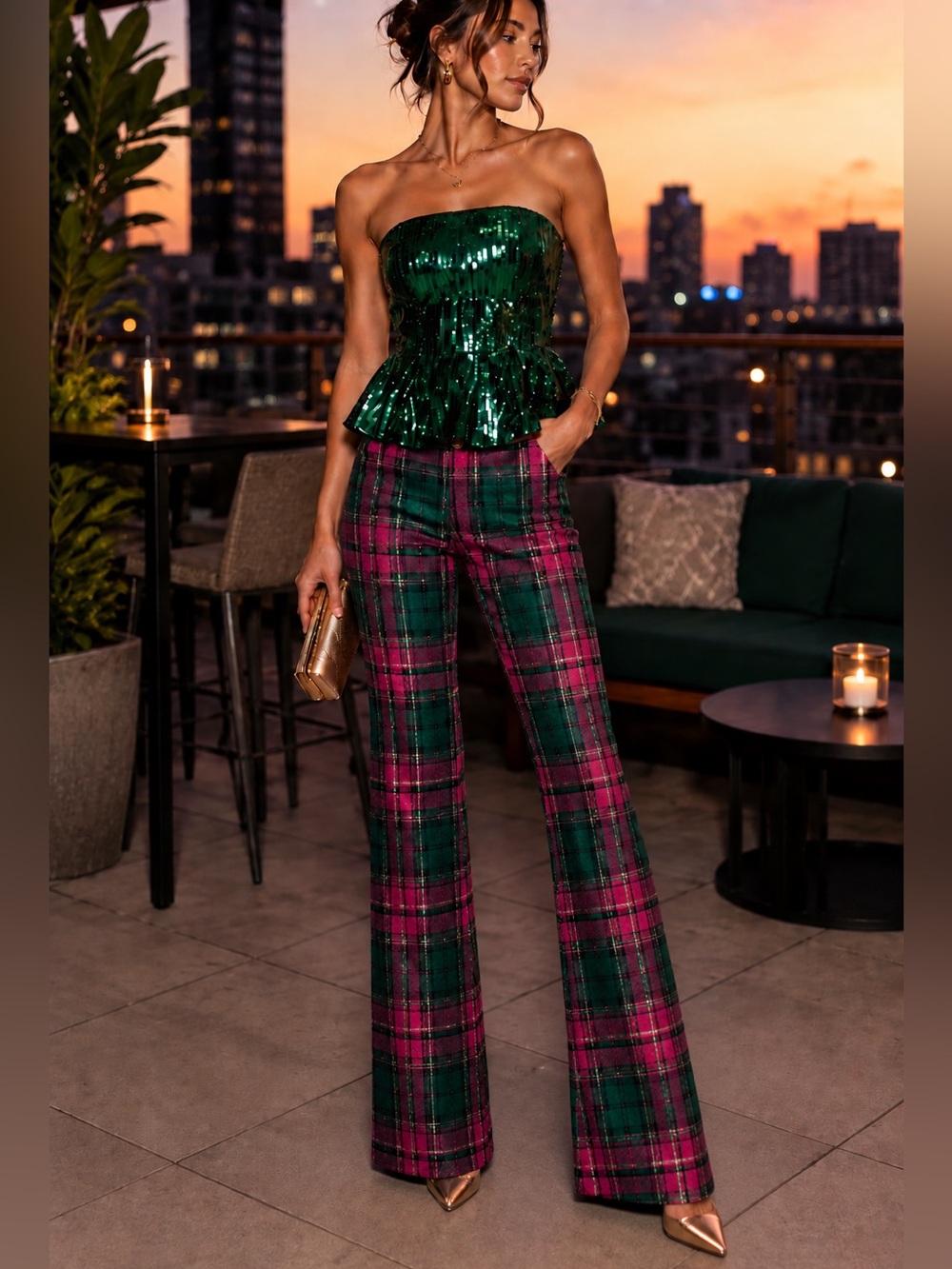 NWT Alden Adair Emerald Green Sequin Strapless Peplum Top – Size Medium